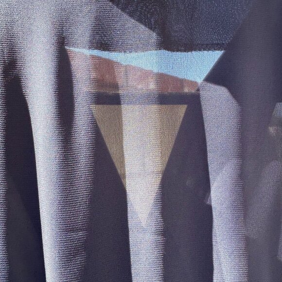 Vintage Womens Navy Blue Long-Sleeve Pleated V-Neck Flowy Semi Sheer Midi Dress - Picture 5 of 9